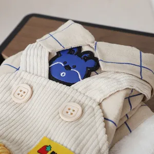 Winter warm plaid dog shirt fake two-piece cartoon embroidery pet four-legged clothes