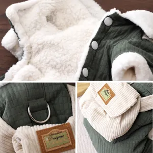 Winter warm pet dog cotton coat with plush lining, traction ring and cute pocket design.