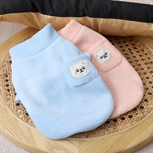 Small Dog Winter Warm Fleece Vest Cute Bear Pocket Vertical Stripe High Collar Puppy Clothes