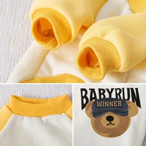 Korean style colorblock fleece pet sweatshirt winter warm cat clothes with cute bear print.