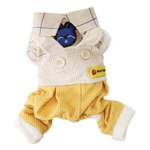 Winter warm dog four-leg clothes fake two-piece plaid cartoon embroidery cute pet coat apparel