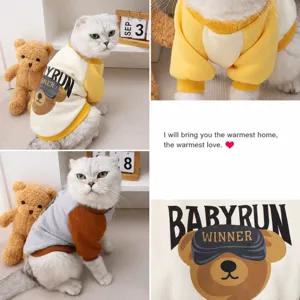 Cute cat winter warm colorblock fleece sweatshirt with cute bear graphic two leg apparel