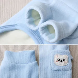 Cute fleece puppy winter vest warm blue striped dog clothes with pocket and high collar