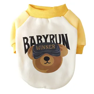 Cute pet winter fleece sweater with color block design and adorable bear graphic for cats dogs