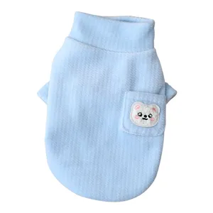 Warm fleece winter dog sweater high neck puppy vest with cute pocket for small dogs blue