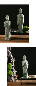 Zen Buddha statue home decor green sandstone standing ornament for living room courtyard display detail