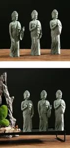 New Chinese green sandstone standing Zen Buddha statues home decor living room desk ornaments.