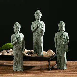 New Chinese Blue Sandstone Zen Buddha Statue Ornament Desktop Home Living Room Porch Craft Decoration Figurine