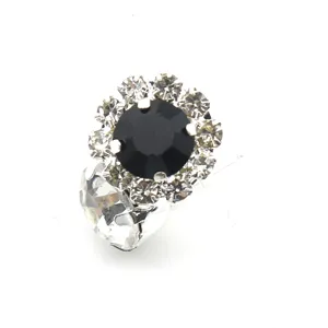 Exquisite rhinestone shoe buckle with black center crystal, brass base DIY shoe decoration.
