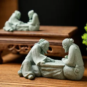 Chinese Classical Sandstone Figurine Ornament Jiang Taigong Fishing And Chess Players Tea Pet Fish Tank Landscaping Craft