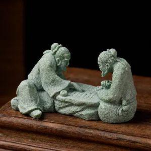 Chinese antique chess player figurine resin craft tea pet fish tank rockery ornament