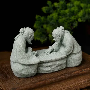 Chinese traditional Go chess player stone carving statue tea pet fish tank rockery decor