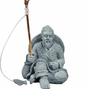 Statua di vecchio pescatore Jiang Taigong in pietra per decorazione acquario