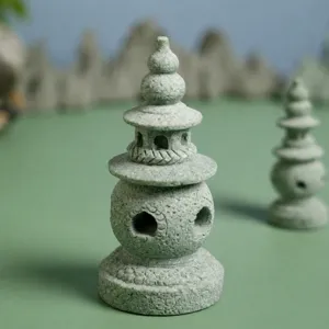 Green sandstone miniature pagoda ornament Zen micro landscape fish tank decor desktop display