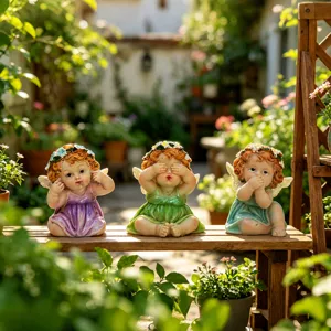 Resin Angel Figurine Three Wise Little Flower Fairy Statue Cute Desktop Home Decor Collectible Ornament Gift