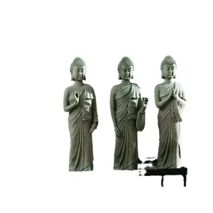 Green sandstone standing Zen Buddha statue ornament set for home and garden decor