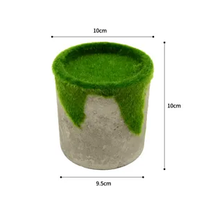 Grey concrete flower pot with green artificial moss flocking, 10cm succulent plant pot.