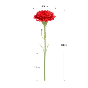 Fleur d'œillet artificielle rouge à tête unique et courte branche pour décoration
