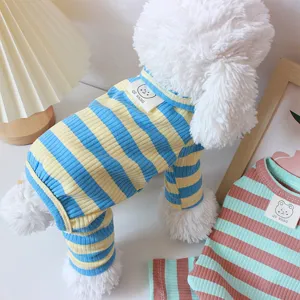 Pijama de cuatro patas a rayas para perros, ropa ligera y transpirable para mascotas pequeñas.