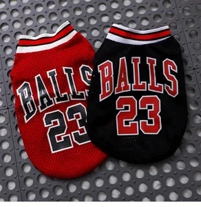 Detailed view of breathable mesh pet basketball jersey with letter print for small dogs summer.