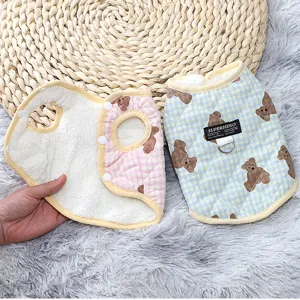 Warm fleece dog vest for autumn and winter, cute bear pattern, snap button design pet clothes.