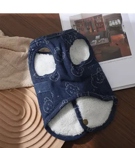 Gilets en denim pour chien d'hiver avec doublure polaire confortable et imprimé d'ours.