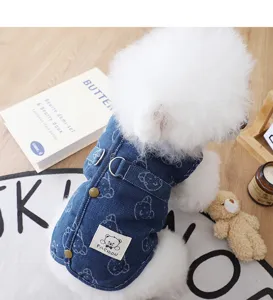 Gilet en jean chaud d'hiver pour chien avec doublure polaire et motif d'ours pour animaux.