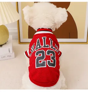 Breathable mesh dog basketball jersey vest with number 23, cool summer pet clothes for small dogs.