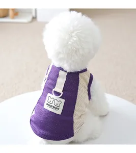 Breathable mesh summer pet dog vest clothes with traction D-ring and cute bear patch design.