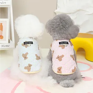 Warm dog vest for autumn and winter, cute plaid bear print with leash ring for small dogs.