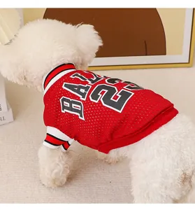 Summer breathable mesh dog basketball jersey vest for small dogs and puppies red clothes