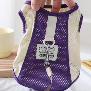 Breathable mesh pet vest and dog harness, summer cooling clothes for small dogs.