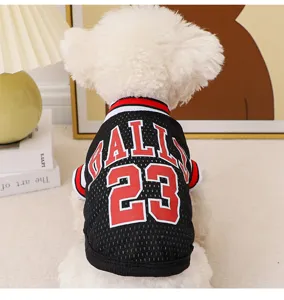 Summer pet dog basketball jersey breathable mesh small dog clothes black red vest apparel