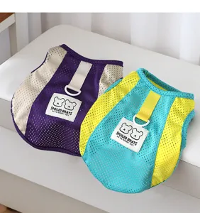 Breathable mesh dog harness vest for small dogs, macaron color block summer pet clothes