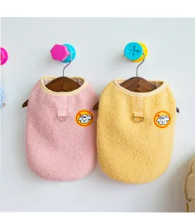 Cozy winter fleece dog clothes for small pets, warm two-legged puppy apparel with D-ring.