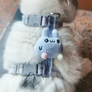 Cute cat harness with 3d plush rabbit pendant, anti escape adjustable kitten walking leash.