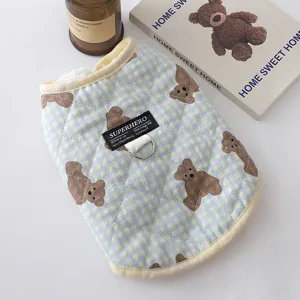 Small Dog Winter Warm Cotton Vest Cute Cartoon Bear Fleece Lined Puppy Apparel Cold Weather Outfits