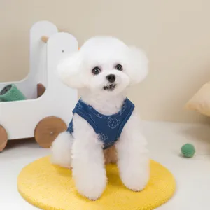 Gilet en Denim pour Chien Chaud d'Hiver Doublé en Polaire Manteau pour Chiot Imprimé Ours