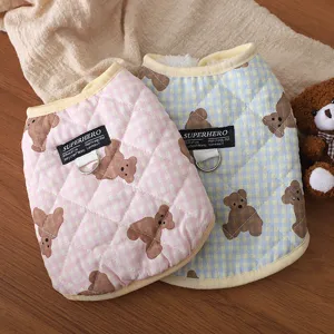 Cute plaid dog winter vest warm fleece-lined pet clothes with harness ring for small dogs