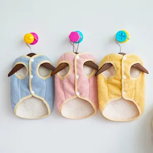 Warm winter fleece dog clothes with snap buttons, cute two-legged pet apparel for small dogs.