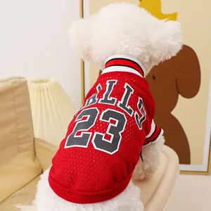 Summer breathable mesh dog basketball jersey red small pet clothes cool puppy vest outfit