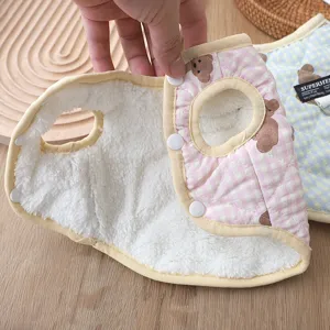 Cute fleece-lined puppy winter vest with snap buttons, warm plaid pet clothes for small dogs.