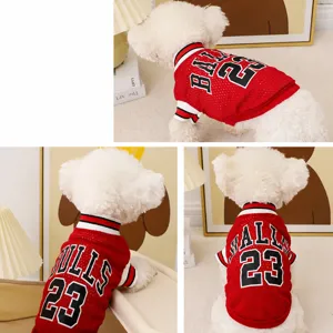 Summer breathable mesh pet vest for small dogs cute red basketball puppy clothes apparel