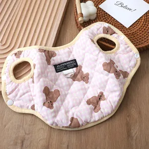 Winter warm pet dog vest cute bear pink plaid puppy coat with leash ring snap button apparel