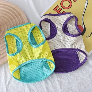 Breathable mesh summer dog vest, cute macaron color pet clothes for small dogs cooling apparel.