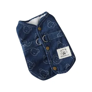 Gilet en jean chaud doublé de polaire pour chien avec anneau D pour petits chiens en hiver.