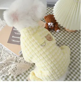 Warm winter dog clothes four-legged fleece coat cute bear embroidery pet apparel small dogs