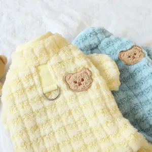 Cute fluffy fleece pet winter clothes warm dog coat with bear embroidery and leash ring