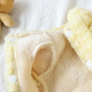 Warm winter pet clothes for small dogs, fleece four-leg puppy jumpsuit with cute bear embroidery.