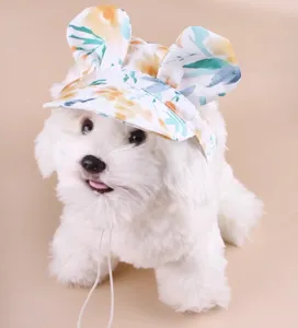 Cute floral dog sun hat with bunny ears, perfect for small pets outdoor photography and daily wear.